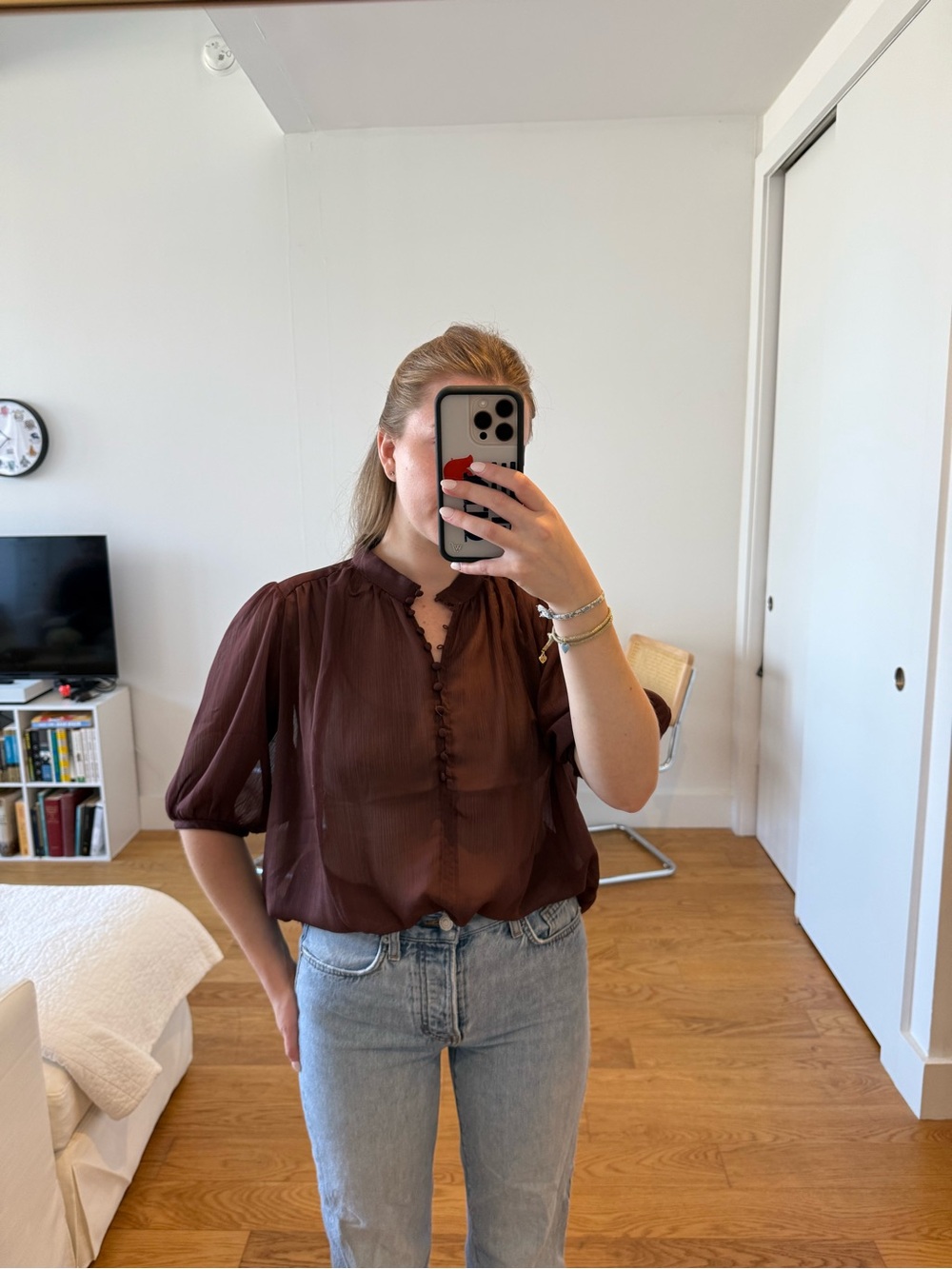 H&M sheer burgundy blouse